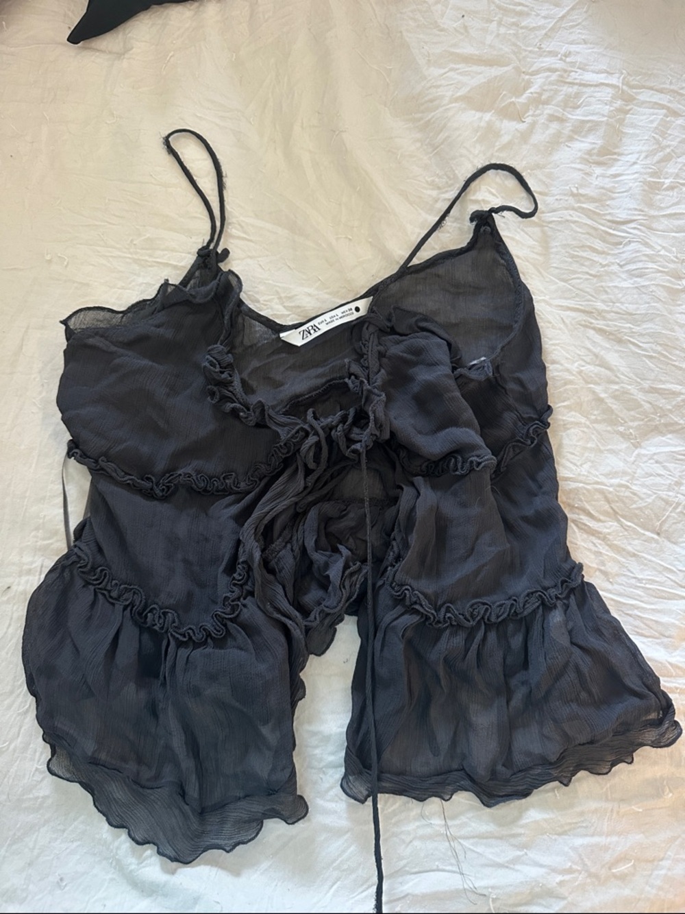Zara Black Sheer Ruffle Cami Slip